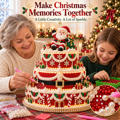🎄 DIY Christmas Pearl & Diamond Art Cake Kit — Create Your Own Sparkling 3-Tier Holiday Centerpiece ✨