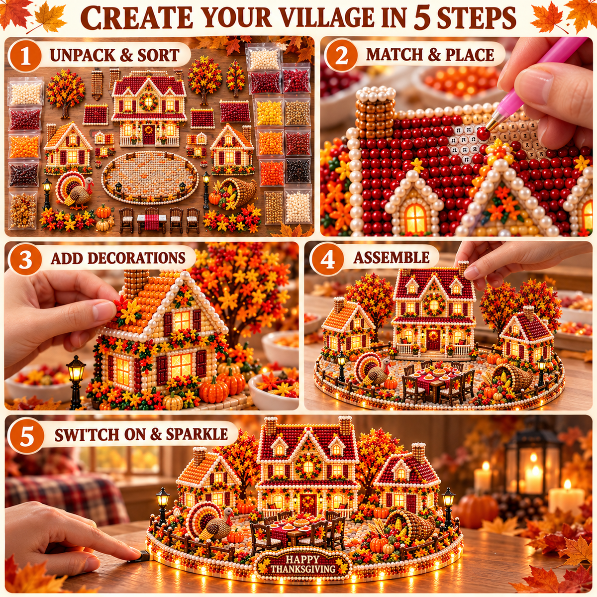 🍂 DIY Sparkling Autumn Village — 3D Diamond Art Decoration Kit