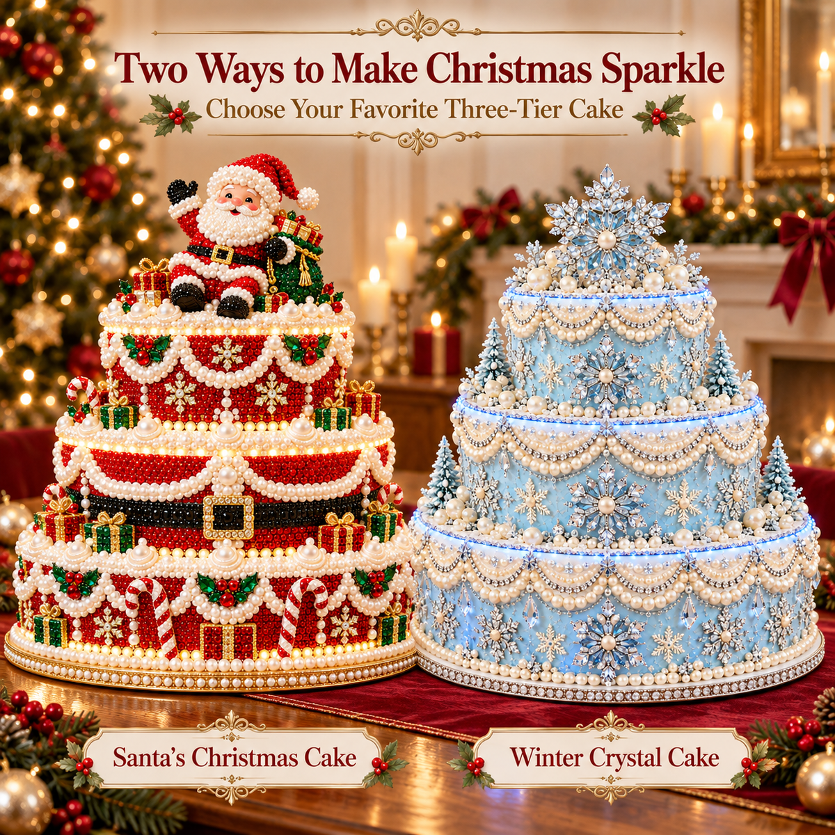 🎄 DIY Christmas Pearl & Diamond Art Cake Kit — Create Your Own Sparkling 3-Tier Holiday Centerpiece ✨