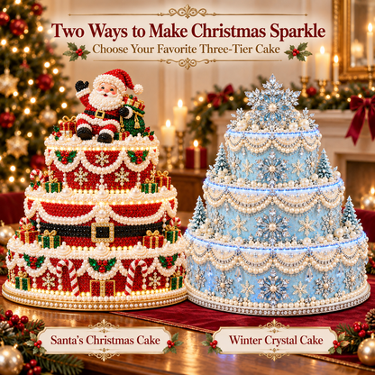 🎄 DIY Christmas Pearl & Diamond Art Cake Kit — Create Your Own Sparkling 3-Tier Holiday Centerpiece ✨