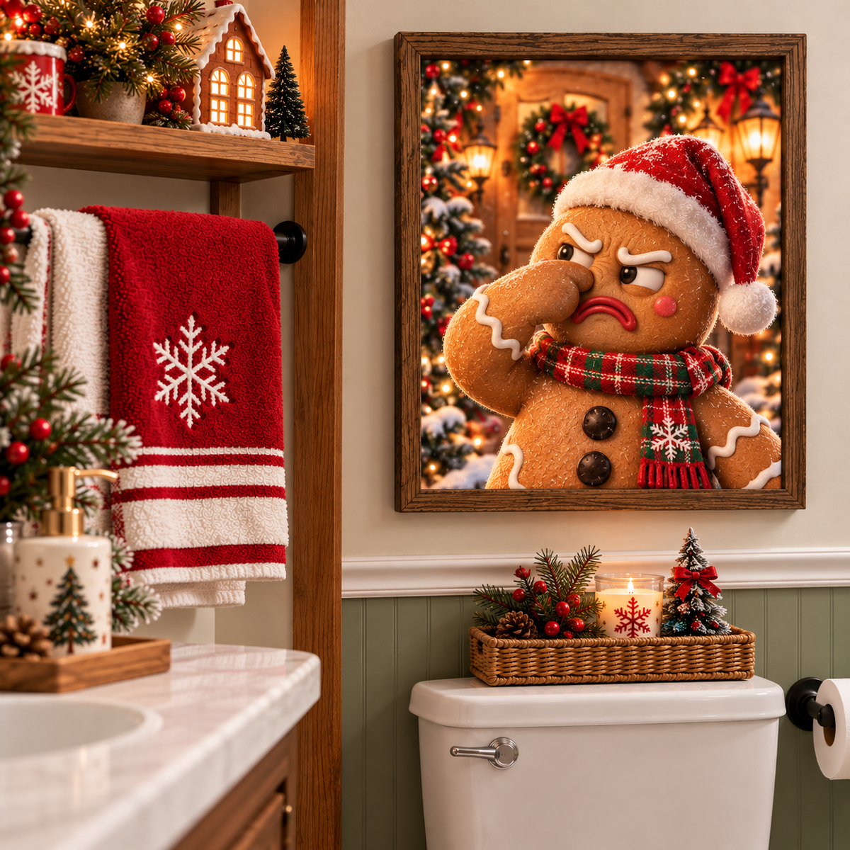 🎅 Divertente arte da parete natalizia con faccina schifata – Esilarante decorazione natalizia per il bagno