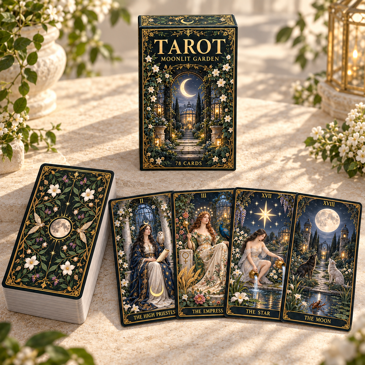 🌙 Moonlit Garden Tarot – 78 Cards of Botanical Beauty & Hidden Wisdom 🌿