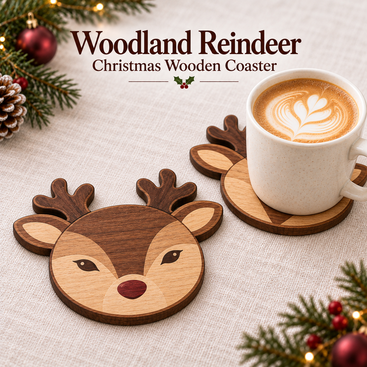 🎄 Merry Little Sips – Christmas Wooden Coaster Collection