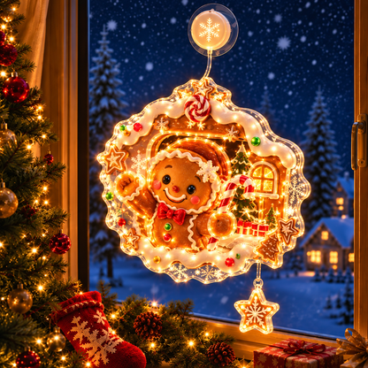 🔥HOT SALE 70% OFF✨🎄Lighted Christmas Window Decoration with Suction Cup | Warm LED Window Light with Double-Layer Design & Multiple Festive Styles Flat Version✨