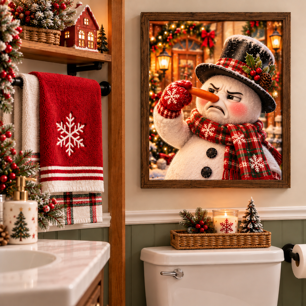 🎅 Divertente arte da parete natalizia con faccina schifata – Esilarante decorazione natalizia per il bagno