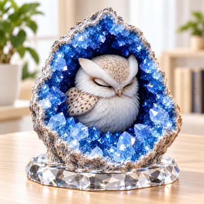DIY Agate & Diamond Sleeping Owl Art Kit – Create Your Own Sparkling 3D Crystal Cave Décor