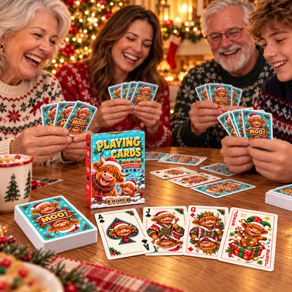 🎄 Christmas Highland Cow Playing Cards 🐮 54-Card Deck with 2 Jokers & Matching Box 🎁