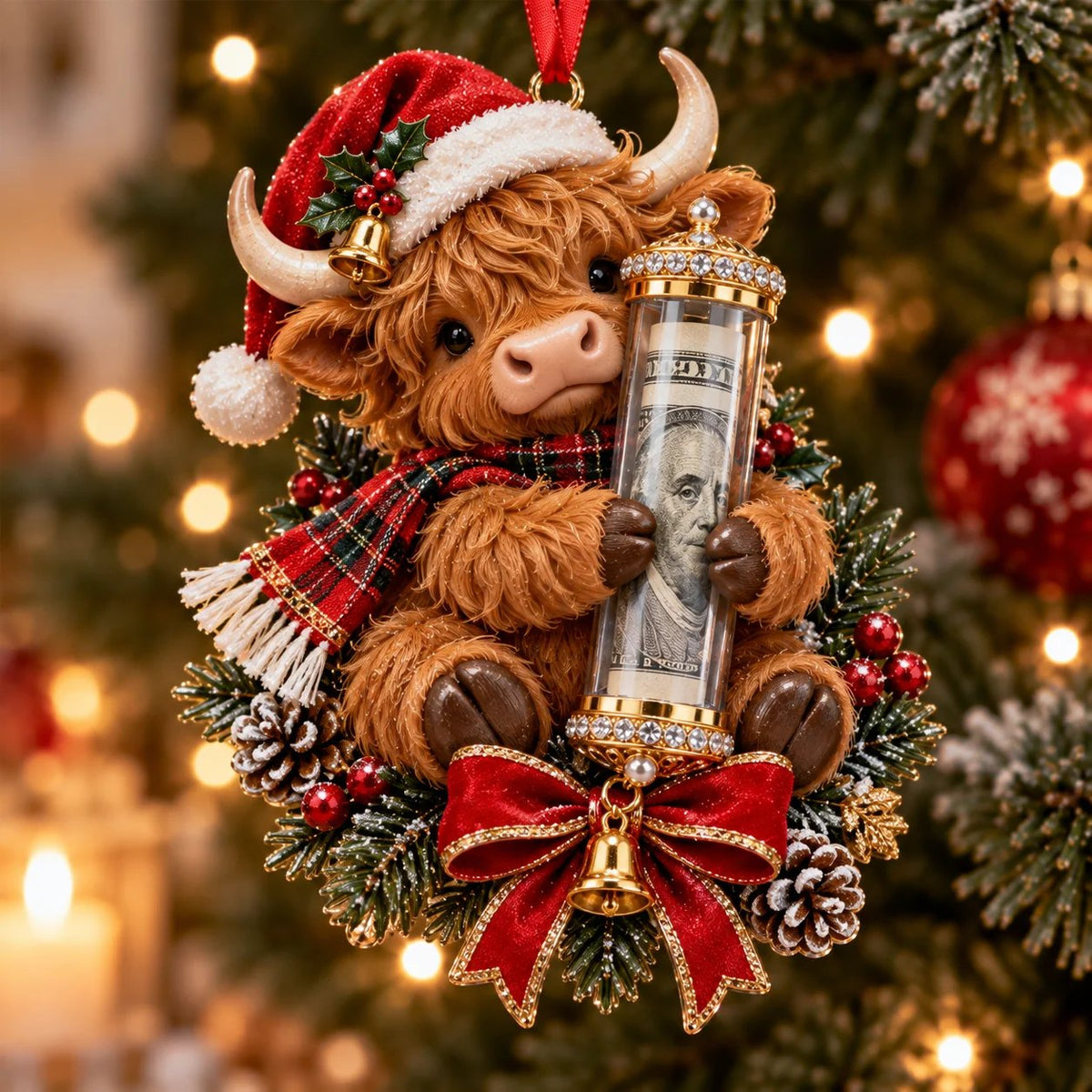 Christmas plush cash gift ornaments with clear decorative money tubes