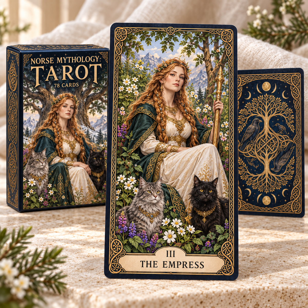 🌿 Norse Mythology Tarot — Freyja Edition · 78 Cards of Intuition, Beauty & Renewal ✨