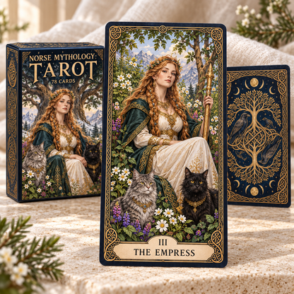 🌿 Norse Mythology Tarot — Freyja Edition · 78 Cards of Intuition, Beauty & Renewal ✨