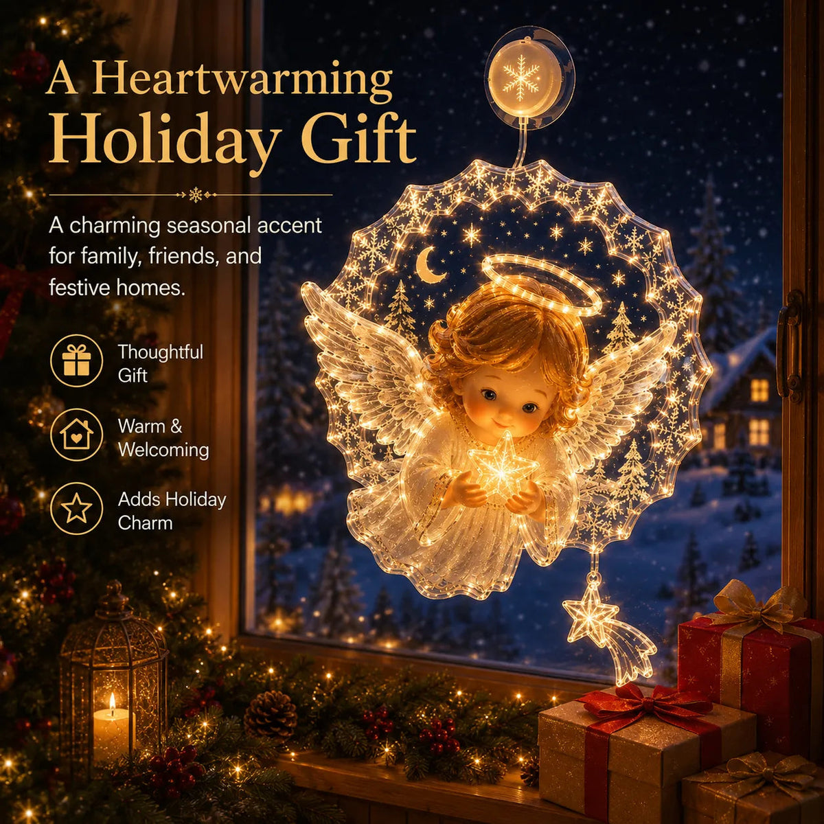 🔥HOT SALE 70% OFF✨🎄Lighted Christmas Window Decoration with Suction Cup | Warm LED Window Light with Double-Layer Design & Multiple Festive Styles Flat Version✨