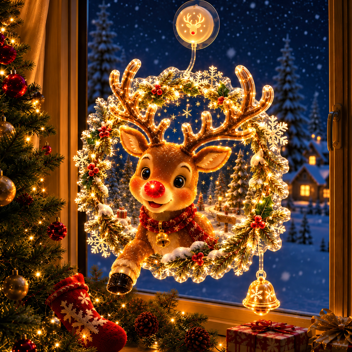 🔥HOT SALE 70% OFF✨🎄Lighted Christmas Window Decoration with Suction Cup | Warm LED Window Light with Double-Layer Design & Multiple Festive Styles Flat Version✨