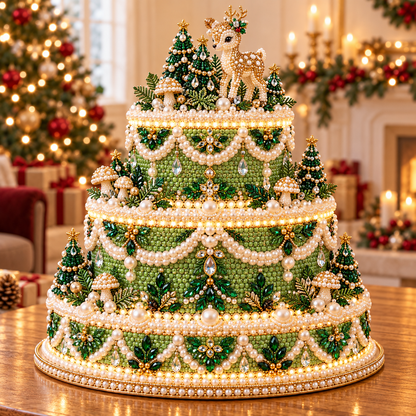 🎄 DIY Christmas Pearl & Diamond Art Cake Kit — Create Your Own Sparkling 3-Tier Holiday Centerpiece ✨