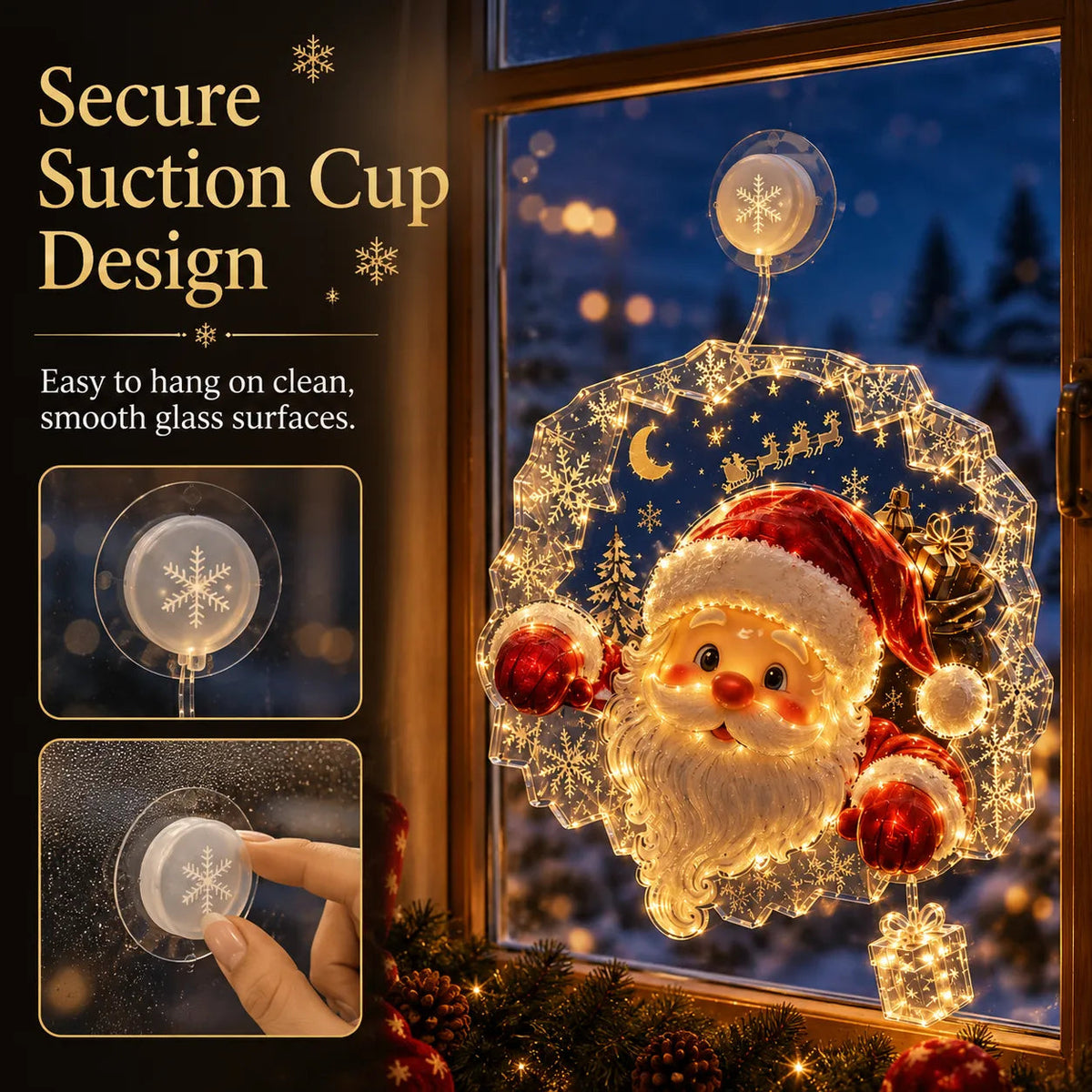 🔥HOT SALE 70% OFF✨🎄Lighted Christmas Window Decoration with Suction Cup | Warm LED Window Light with Double-Layer Design & Multiple Festive Styles Flat Version✨