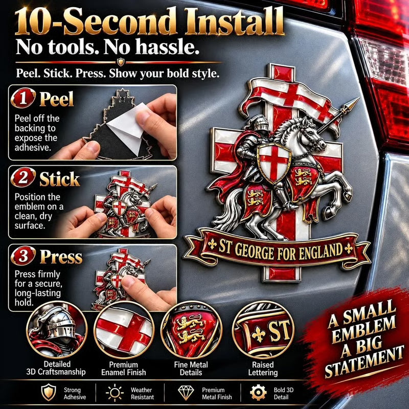 🛡️ “St George for England” Protection & Blessing Commemorative Metal Car Emblem