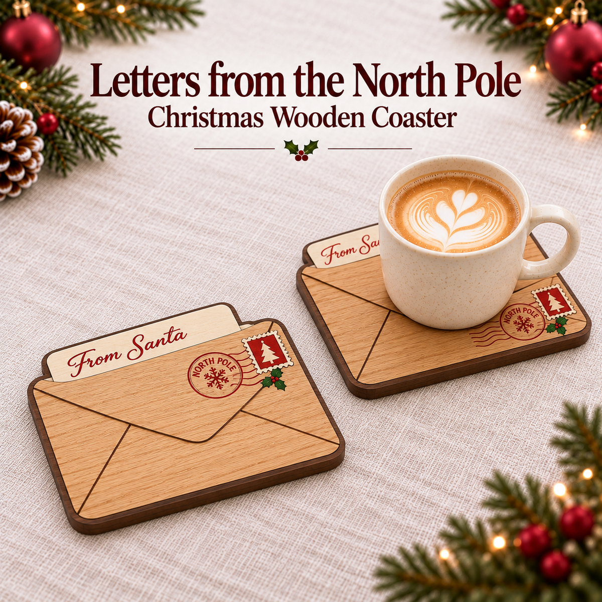 🎄 Merry Little Sips – Christmas Wooden Coaster Collection