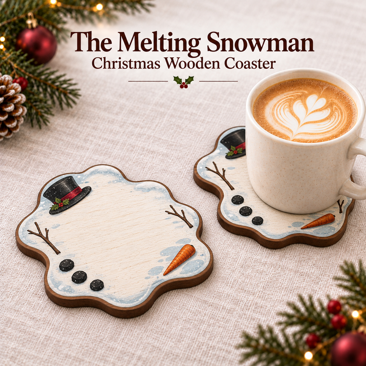 🎄 Merry Little Sips – Christmas Wooden Coaster Collection