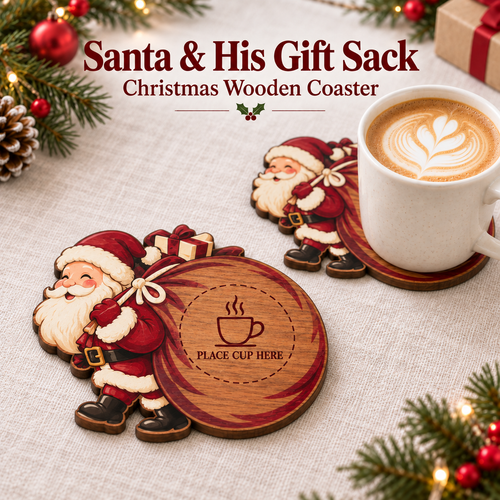 🎄 Merry Little Sips – Christmas Wooden Coaster Collection