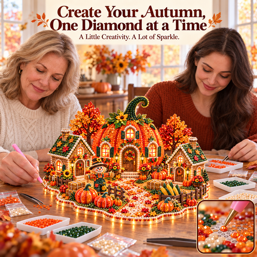 🍂 DIY Sparkling Autumn Village — 3D Diamond Art Decoration Kit