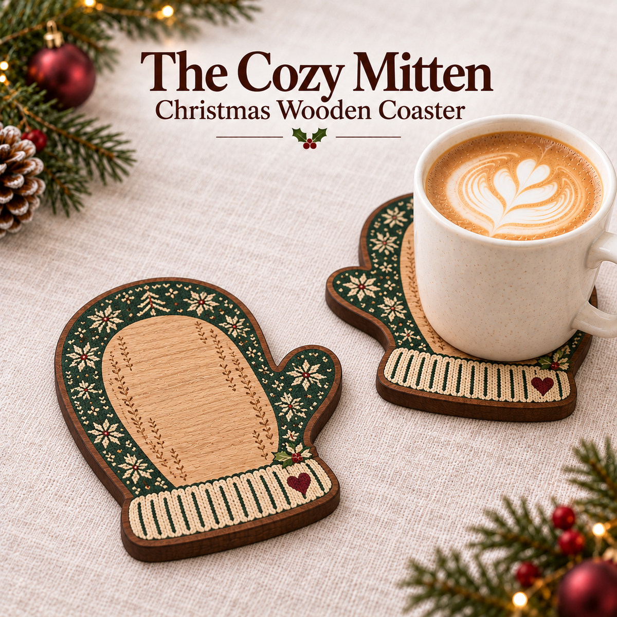 🎄 Merry Little Sips – Christmas Wooden Coaster Collection