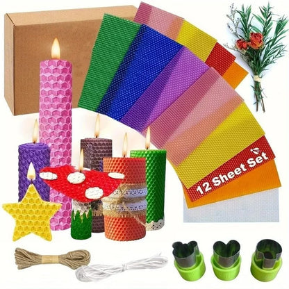 DIY Beeswax Candle Making Kit (12-Piece Set) – Create Your Own Cozy Glow!