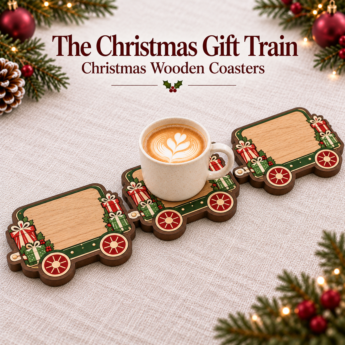 🎄 Merry Little Sips – Christmas Wooden Coaster Collection