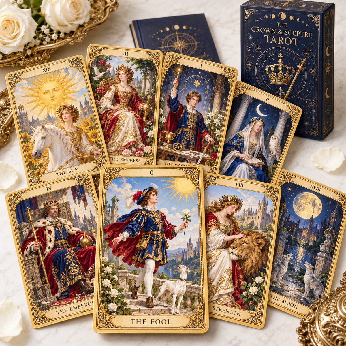 The Crown & Sceptre Tarot Deck – 78 English Royal Court-Inspired Cards with Guidebook