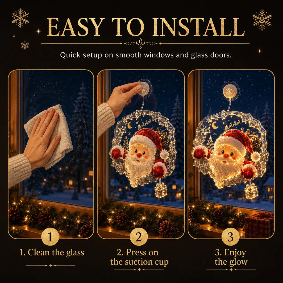🔥HOT SALE 70% OFF✨🎄Lighted Christmas Window Decoration with Suction Cup | Warm LED Window Light with Double-Layer Design & Multiple Festive Styles Flat Version✨