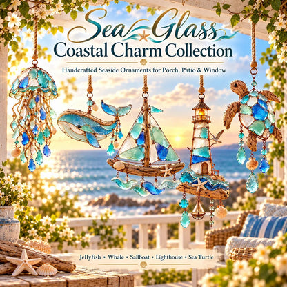 🌊✨ Sea Glass Coastal Charms – Handcrafted Ocean Suncatcher Hanging Ornament Collection