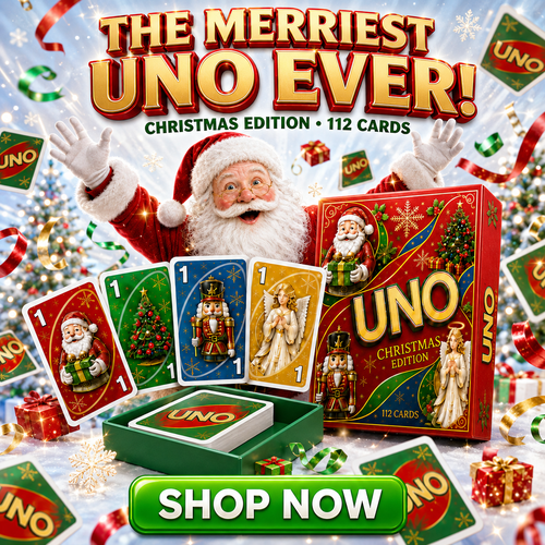 🔥Last Day 50% OFF🎉-🃏UNO Christmas Edition🎄 Holiday Family Card Game with 112 Festive Cards