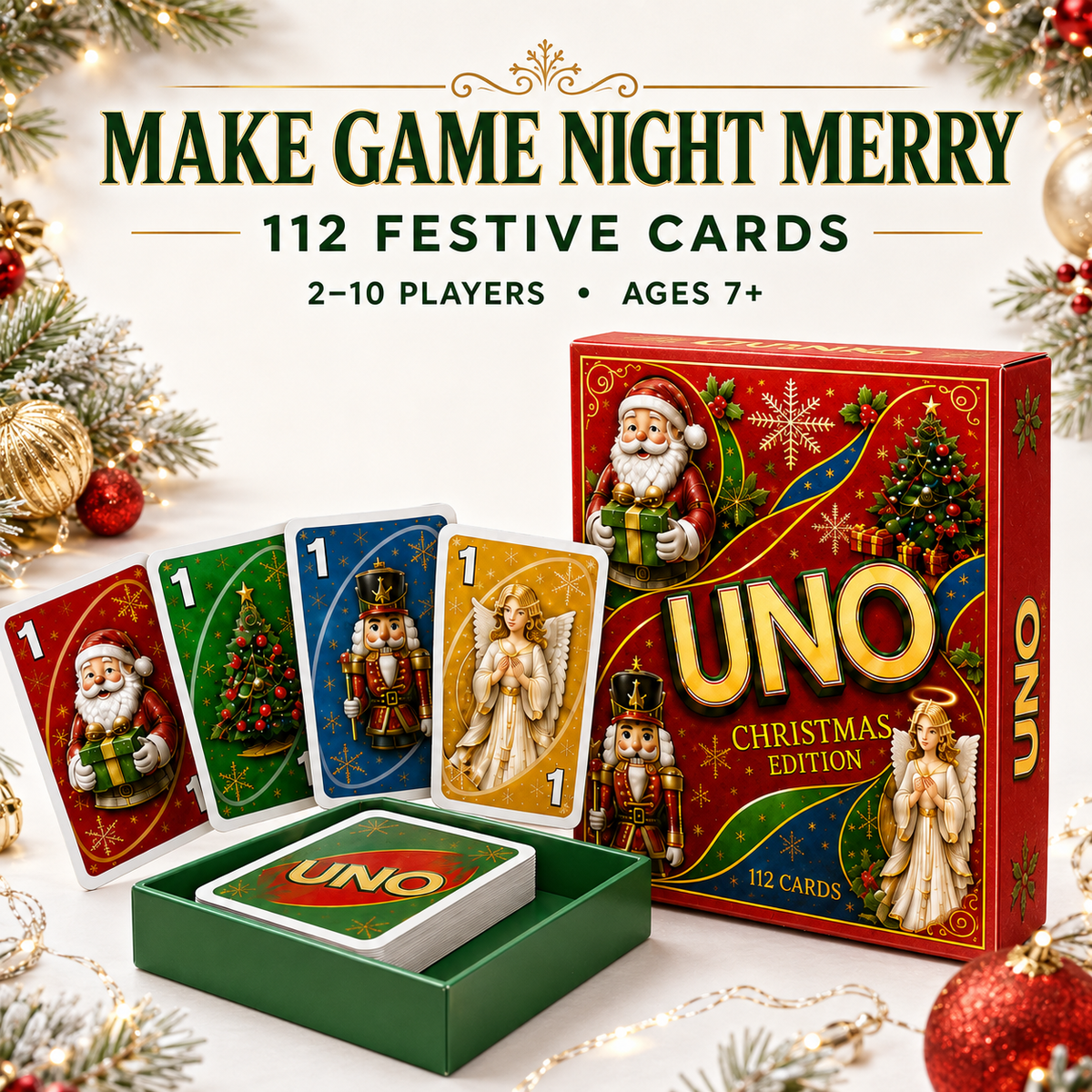 🔥Last Day 50% OFF🎉-🃏UNO Christmas Edition🎄 Holiday Family Card Game with 112 Festive Cards