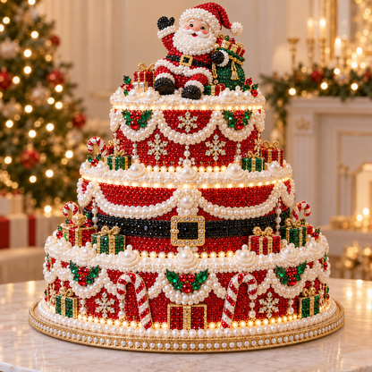 🎄 DIY Christmas Pearl & Diamond Art Cake Kit — Create Your Own Sparkling 3-Tier Holiday Centerpiece ✨