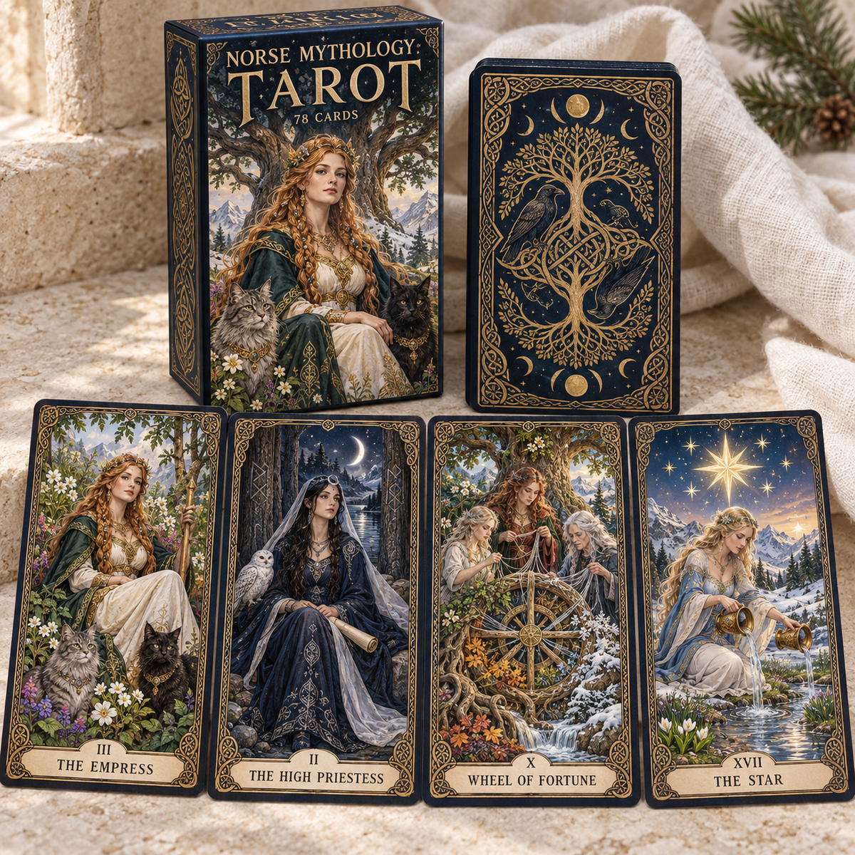 🌿 Norse Mythology Tarot — Freyja Edition · 78 Cards of Intuition, Beauty & Renewal ✨