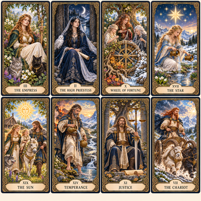 🌿 Norse Mythology Tarot — Freyja Edition · 78 Cards of Intuition, Beauty & Renewal ✨