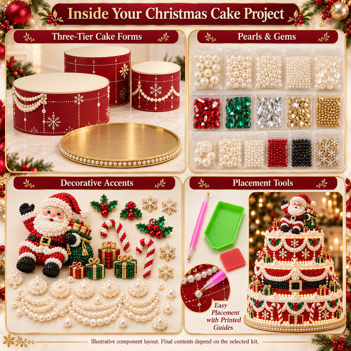 🎄 DIY Christmas Pearl & Diamond Art Cake Kit — Create Your Own Sparkling 3-Tier Holiday Centerpiece ✨