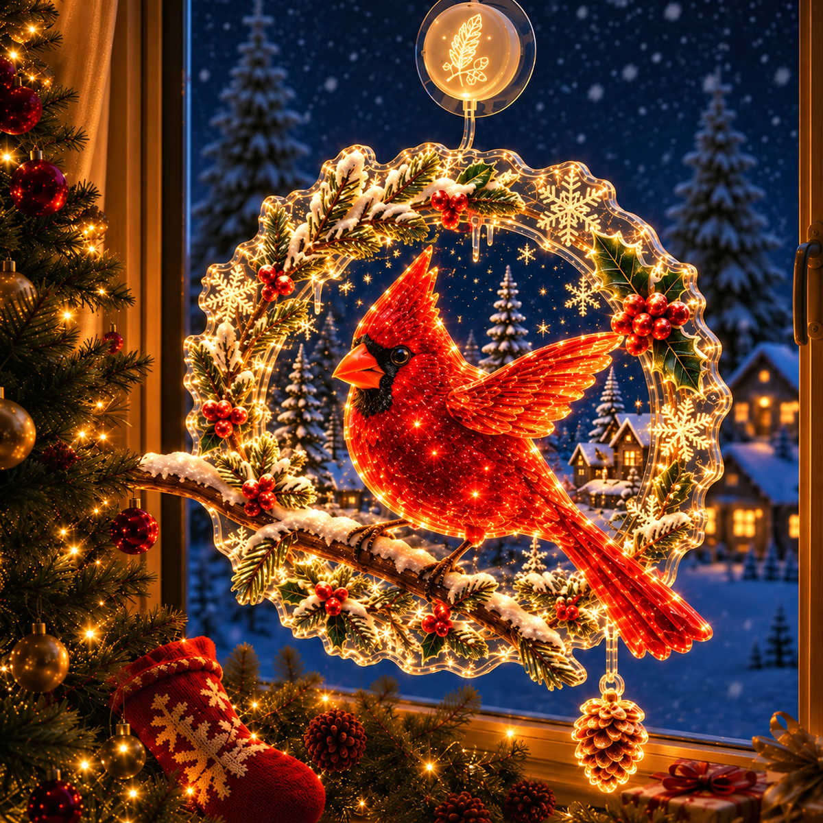 🔥HOT SALE 70% OFF✨🎄Lighted Christmas Window Decoration with Suction Cup | Warm LED Window Light with Double-Layer Design & Multiple Festive Styles Flat Version✨