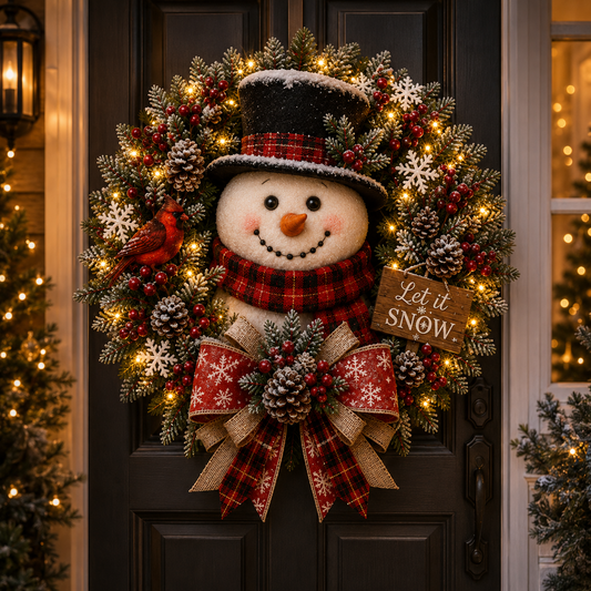 ✨✨Hot Sale 49% OFF⛄ Pre-Lit Snowman Christmas Wreath –  Bring Holiday Cheer to Every Door