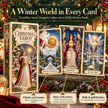 Christmas Sale 49% OFF🎉-🔮Christmas Tarot Deck – 78 Festive Cards with Guidebook & 12-Day Reflection Guide