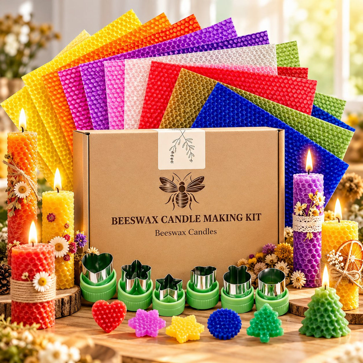 DIY Beeswax Candle Making Kit (12-Piece Set) – Create Your Own Cozy Glow!