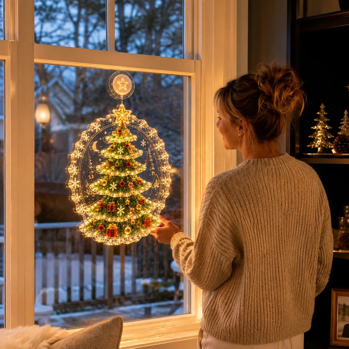 🔥HOT SALE 70% OFF✨🎄Lighted Christmas Window Decoration with Suction Cup | Warm LED Window Light with Double-Layer Design & Multiple Festive Styles Flat Version✨