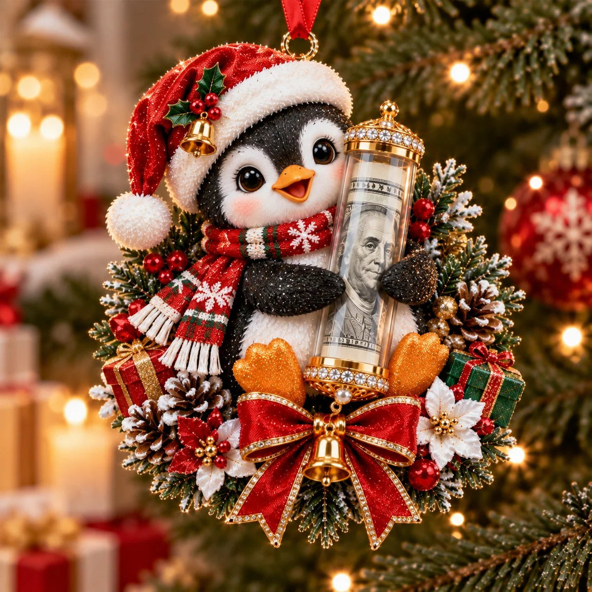 Festive plush money-holder ornaments for Christmas gifting